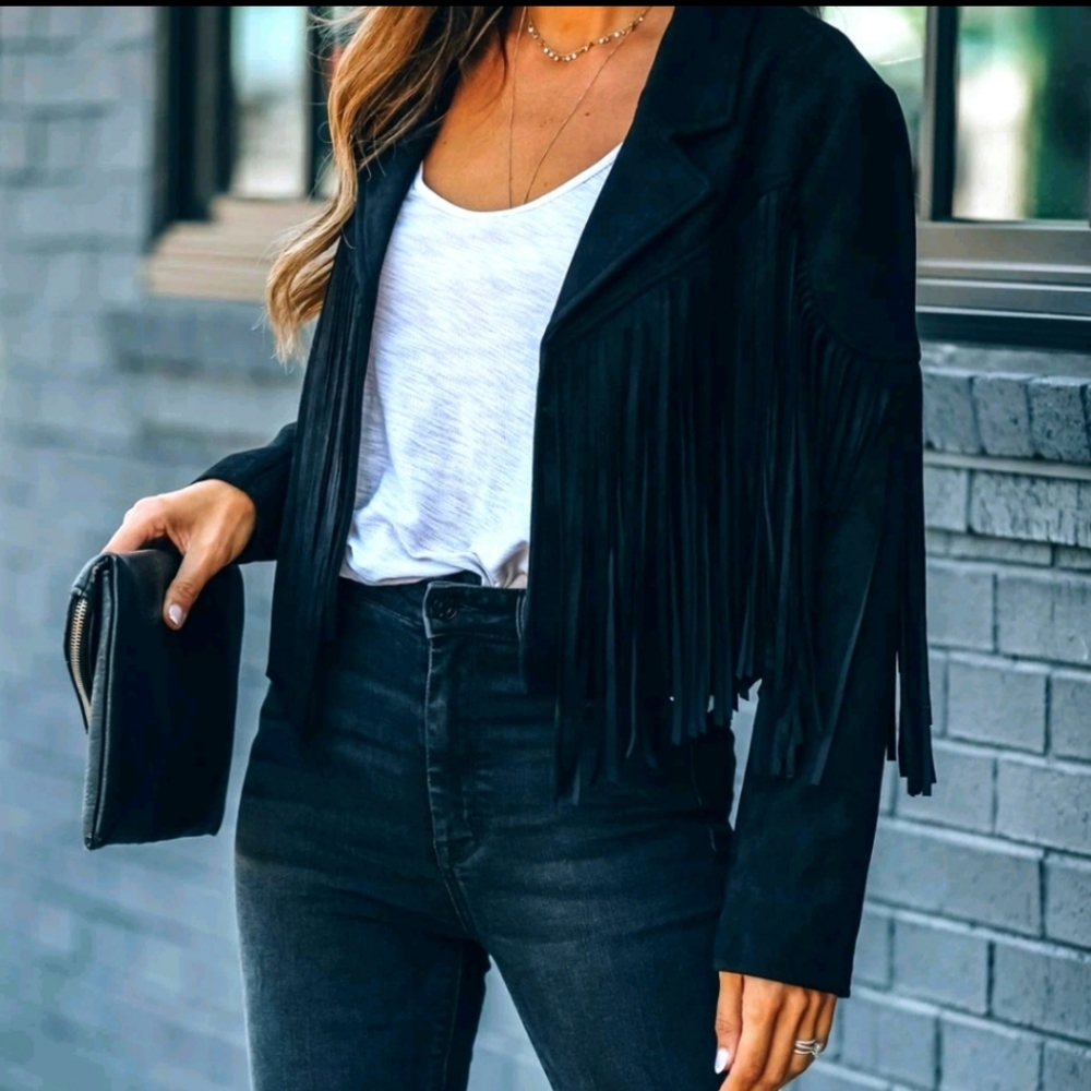 Vici Walford cropped fringe faux suede jacket